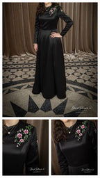 Stunning black gown with handpainted flowers