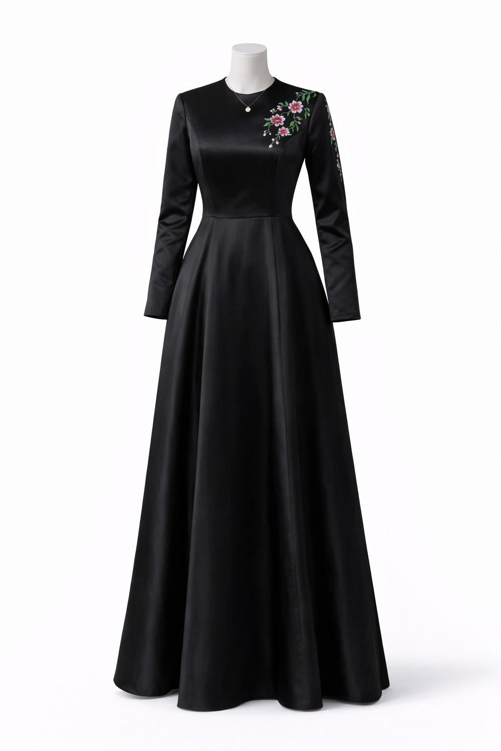 Stunning black gown with handpainted flowers