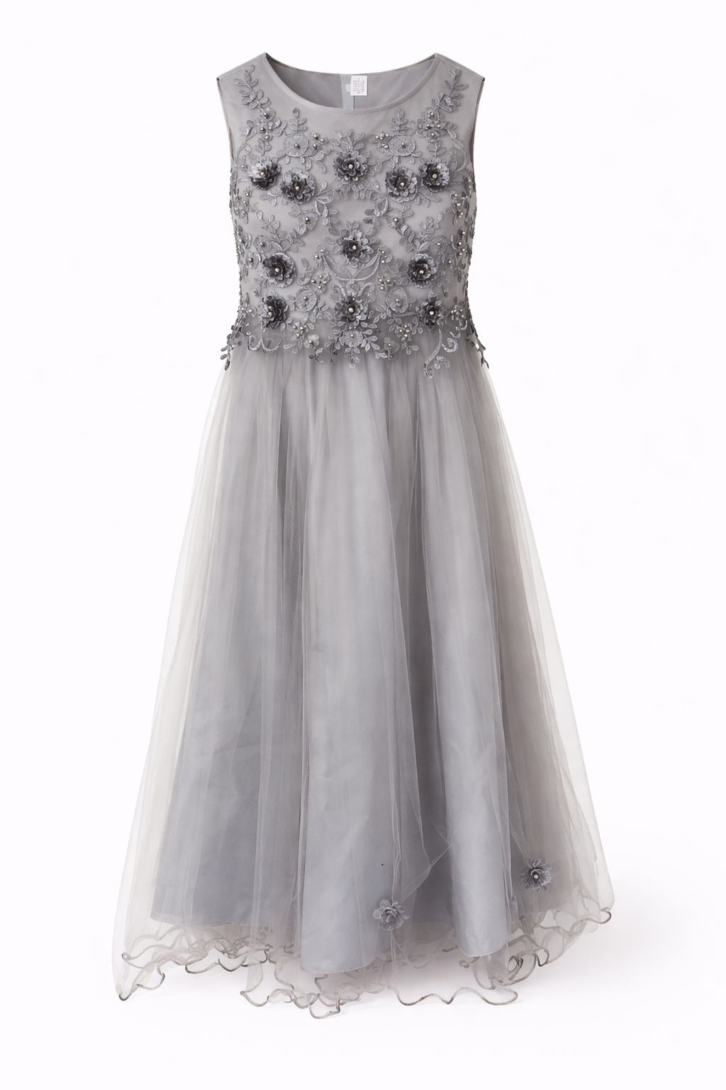 Sleeveless gray gown