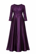 Purple satin gown with lace
