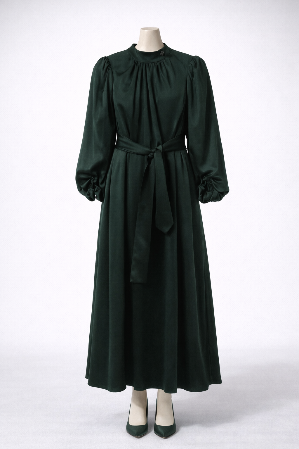 Green satin midi dress