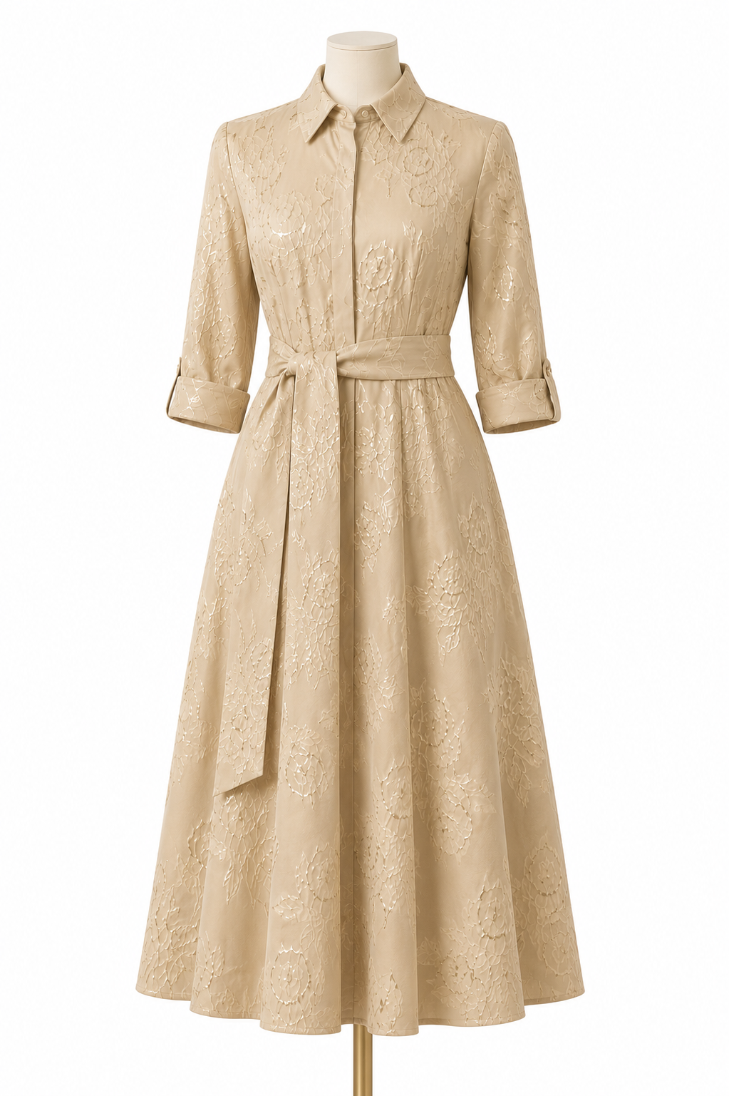 Beige and gold ankle length gown