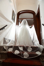 Gown, matching veil and matching badek tichel